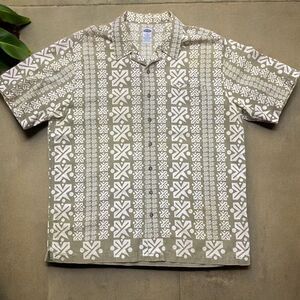 Old Navy Y2K Vintage Tan Cream Casual Linen Blend Button Front Shirt Men's XL